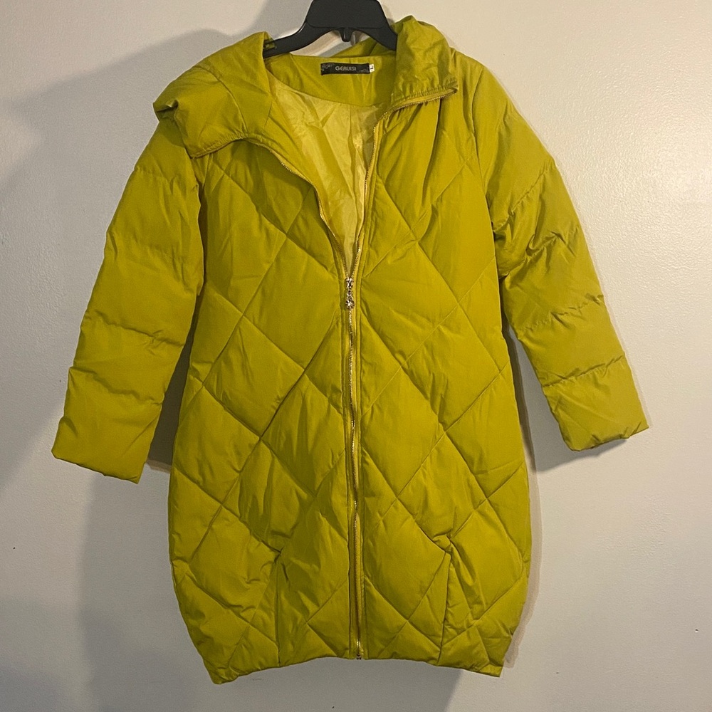 Lime Yellow Quilted Hooded Puffer Coat